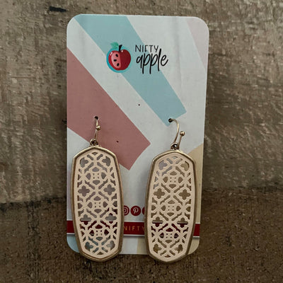 Aqua Blue and Cream Filigree Gold Drop Earrings